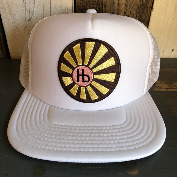 Hermosa Beach SUNBEAMS Trucker Hat - White (Flat Brim)