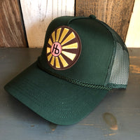 Hermosa Beach SUNBEAMS 5 Panel Mid Profile Mesh Back Trucker Hat - Dark Green