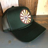 Hermosa Beach SUNBEAMS 5 Panel Mid Profile Mesh Back Trucker Hat - Dark Green