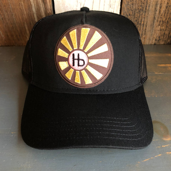 Hermosa Beach SUNBEAMS - 5 Panel Mid Profile Mesh Back Trucker Hat - Black