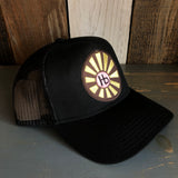 Hermosa Beach SUNBEAMS - 5 Panel Mid Profile Mesh Back Trucker Hat - Black