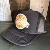 Hermosa Beach CLASSIC LOGO High Crown Trucker Hat - Charcoal (Curved Brim)