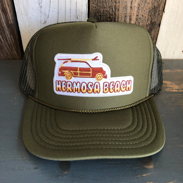 Hermosa Beach WOODIE High Crown Trucker Hat - Olive