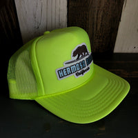 Hermosa Beach SURFING GRIZZLY BEAR Trucker Hat - Neon Yellow