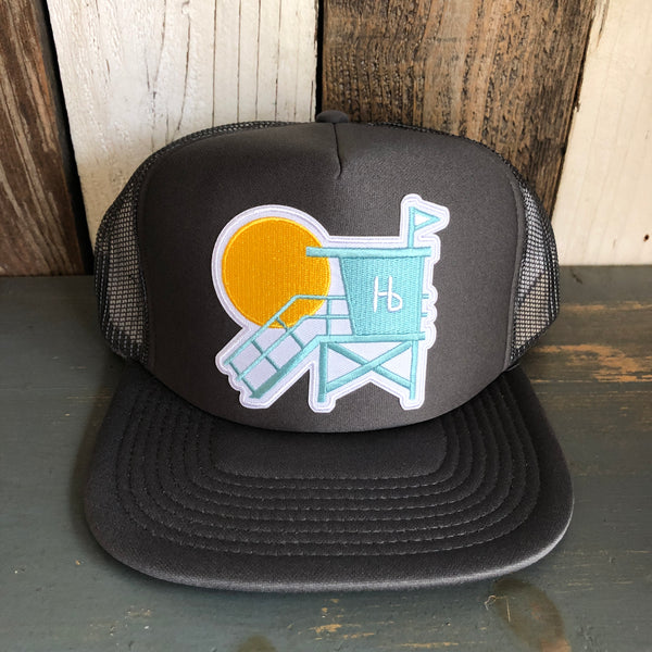 Hermosa Beach LIFEGUARD TOWER Trucker Hat - Charcoal Grey (Flat Brim)