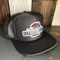 Hermosa Beach SURFING GRIZZLY BEAR Trucker Hat - Charcoal Grey (Flat Brim)