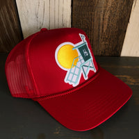 Hermosa Beach LIFEGUARD TOWER 5 Panel Mid Profile Mesh Back Trucker Hat - Red