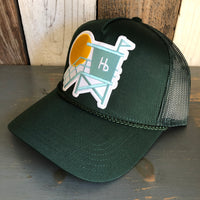 Hermosa Beach LIFEGUARD TOWER 5 Panel Mid Profile Mesh Back Trucker Hat - Dark Green