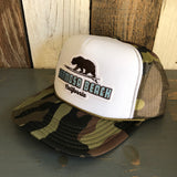 Hermosa Beach SURFING GRIZZLY BEAR Trucker Hat - CAMOUFLAGE Khaki/Brown/Light Olive/White Green/White