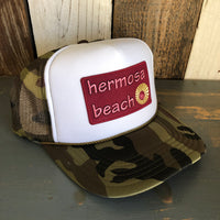 Hermosa Beach WELCOME SIGN Trucker Hat - CAMOUFLAGE Khaki/Brown/Light Olive/White Green/White