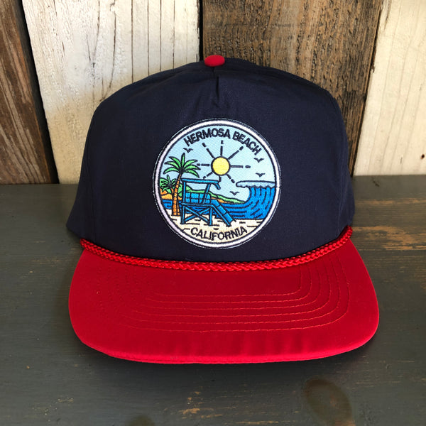 Hermosa Beach SHOREFRONT 5 Panel High Crown Baseball Cap - Navy/Red