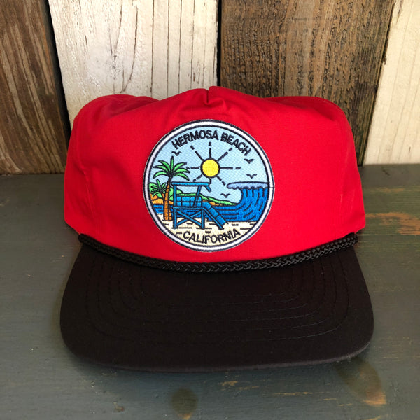 Hermosa Beach SHOREFRONT 5 Panel High Crown Baseball Cap - Black/Red
