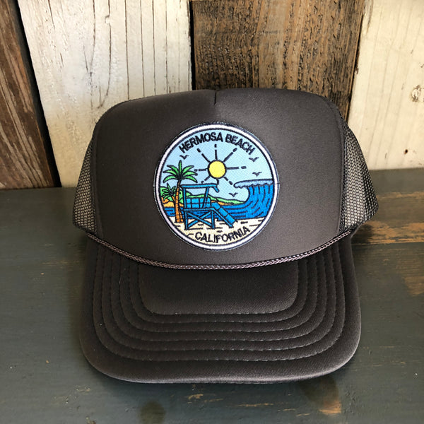 Hermosa Beach SHOREFRONT High Crown Trucker Hat - Charcoal (Curved Brim)