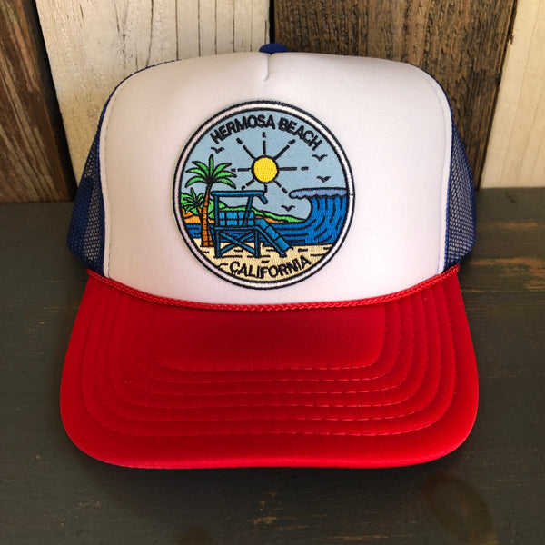 Hermosa Beach SHOREFRONT Trucker Hat - Red/White/Royal Blue