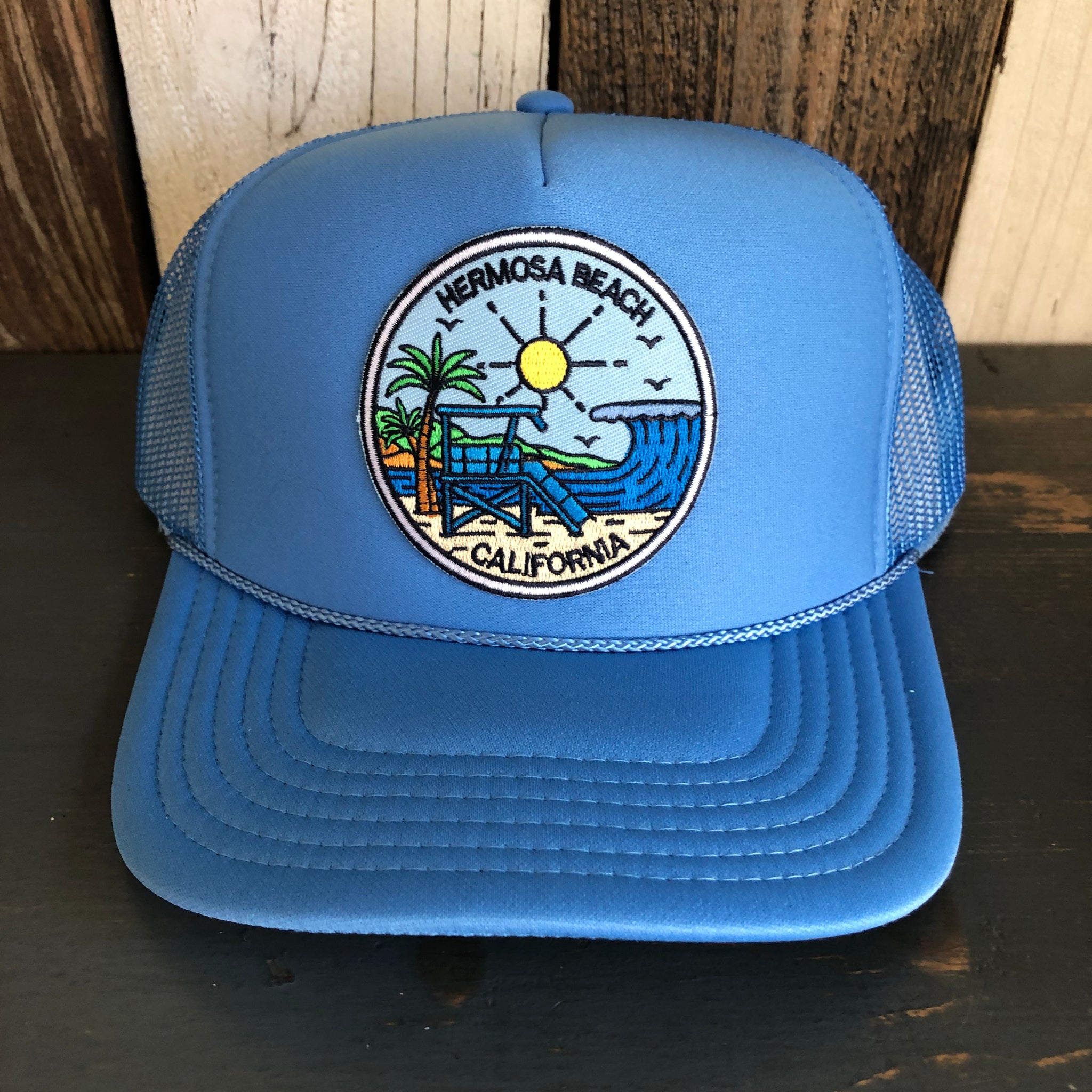 Good Stuff Hermosa Beach California Unisex Red White Blue Casual Trucker Hat Gulf Of America Bait Shop Trucker Hat - Red/Blue – Blaze  main image 2