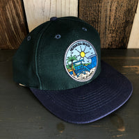 Hermosa Beach SHOREFRONT - 6 Panel Low Profile Baseball Cap with Adjustable Strap with Press Buckle - Dark Green/Navy