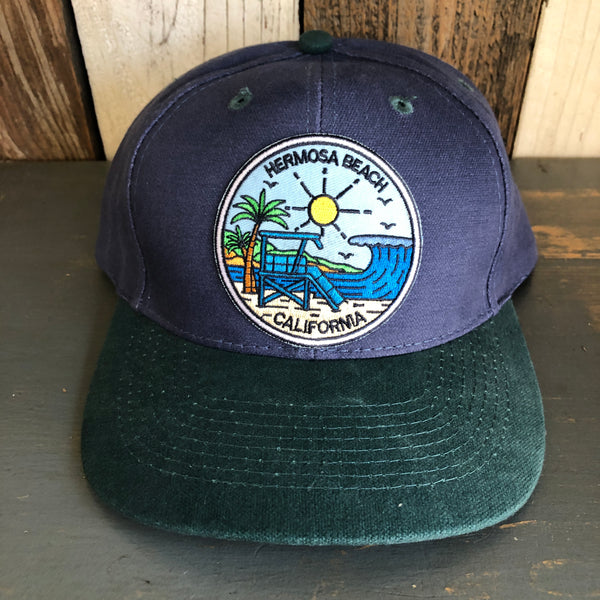 Hermosa Beach SHOREFRONT - 6 Panel Low Profile Baseball Cap with Adjustable Strap with Press Buckle - Navy/Dark Green