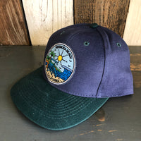Hermosa Beach SHOREFRONT - 6 Panel Low Profile Baseball Cap with Adjustable Strap with Press Buckle - Navy/Dark Green