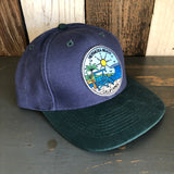 Hermosa Beach SHOREFRONT - 6 Panel Low Profile Baseball Cap with Adjustable Strap with Press Buckle - Navy/Dark Green