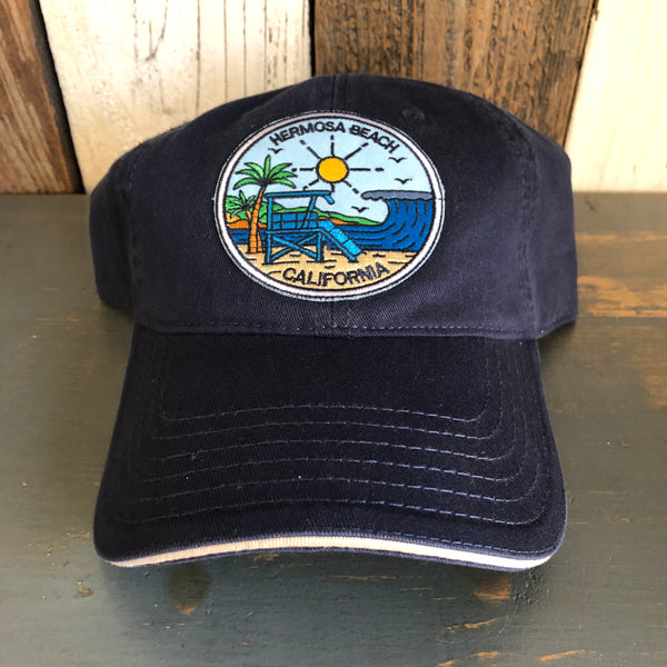 Hermosa Beach SHOREFRONT - 6 Panel Low Profile Style Dad Hat with Velcro Closure - Navy/Navy/Khaki