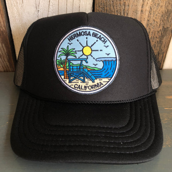 Hermosa Beach SHOREFRONT High Crown Trucker Hat - Black (Curved Brim)
