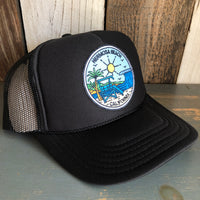 Hermosa Beach SHOREFRONT High Crown Trucker Hat - Black (Curved Brim)