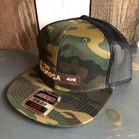 Hermosa Beach HERMOSA AVE Camouflage 6 Panel Mid Profile Mesh Back Snapback Trucker Hat - Dark Green/Brown/Black
