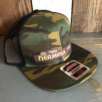 Hermosa Beach HERMOSA AVE Camouflage 6 Panel Mid Profile Mesh Back Snapback Trucker Hat - Dark Green/Brown/Black