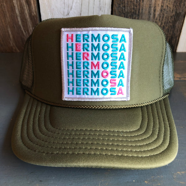 Hermosa Beach OCEAN DRIVE High Crown Trucker Hat - Olive