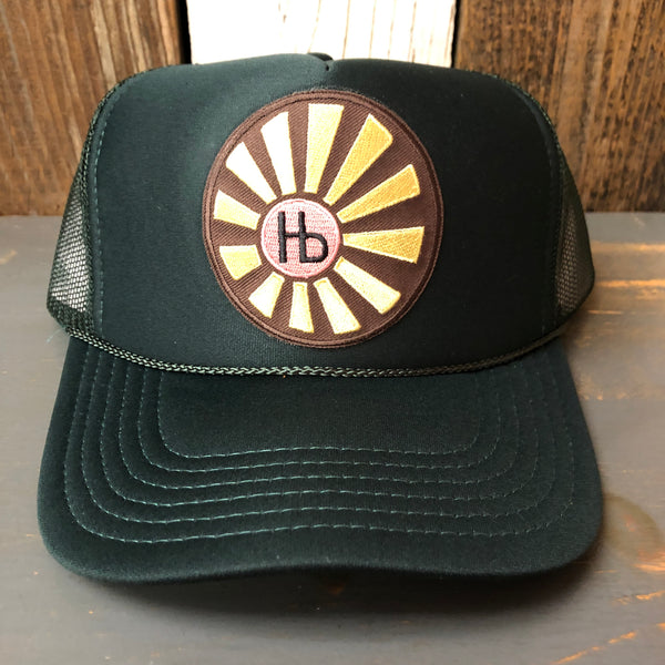 Hermosa Beach SUNBEAMS High Crown Trucker Hat - Dark Green