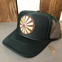 Hermosa Beach SUNBEAMS High Crown Trucker Hat - Dark Green