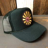 Hermosa Beach SUNBEAMS High Crown Trucker Hat - Dark Green