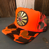 Hermosa Beach SUNBEAMS High Crown Trucker Hat - Neon Orange Hunters Camo