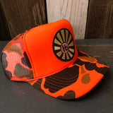 Hermosa Beach SUNBEAMS High Crown Trucker Hat - Neon Orange Hunters Camo