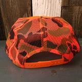 Hermosa Beach SUNBEAMS High Crown Trucker Hat - Neon Orange Hunters Camo