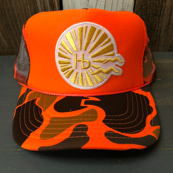 Hermosa Beach CLASSIC LOGO High Crown Trucker Hat - Neon Orange Camo