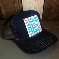 Hermosa Beach OCEAN DRIVE Premium Denim Trucker Hat - Navy/Gold Stitching