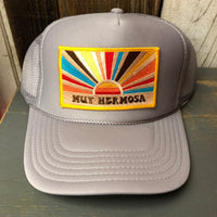 Hermosa Beach MUY HERMOSA High Crown Trucker Hat - Grey (Curved Brim)