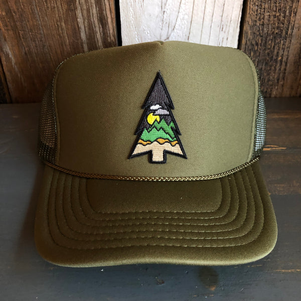 WILDERNESS TREE (Midnight) High Crown Trucker Hat - Olive