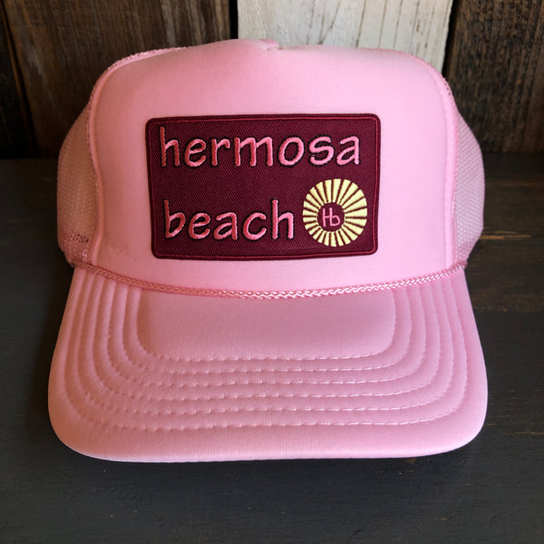Hermosa Beach WELCOME SIGN High Crown Trucker Hat - Pink