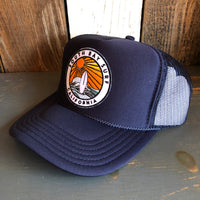 SOUTH BAY SURF (Multi Colored Patch) High Crown Trucker Hat - Navy