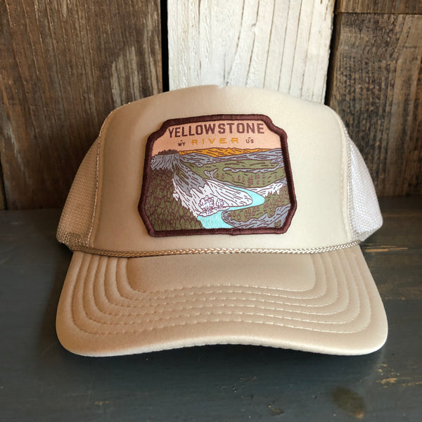 YELLOWSTONE RIVER, Wyoming USA High Crown Trucker Hat (Khaki)