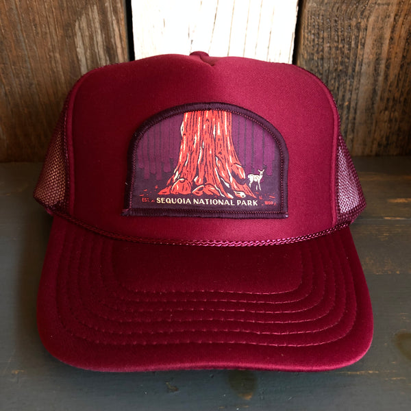 SEQUOIA NATIONAL PARK Est. 1890 High Crown Trucker Hat - Burgundy Maroon