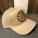 Hermosa Beach SUNBEAMS - 5 Panel Mid Profile Mesh Back Trucker Hat - Khaki
