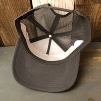 Hermosa Beach FIESTA - 5 Panel Mid Profile Mesh Back Trucker Hat - Charcoal Grey