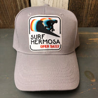 SURF HERMOSA :: OPEN DAILY 6 Panel Mid Profile Baseball Cap - Grey