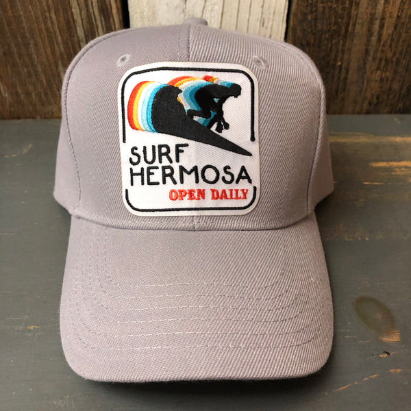 SURF HERMOSA :: OPEN DAILY 6 Panel Mid Profile Baseball Cap - Grey