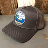 Hermosa Beach SHOREFRONT - 5 Panel Mid Profile Mesh Back Trucker Hat - Charcoal Grey