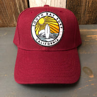 Hermosa Beach SOUTH BAY SURF (Multi Colored Patch) 6 Panel Mid Profile Baseball Cap - Maroon
