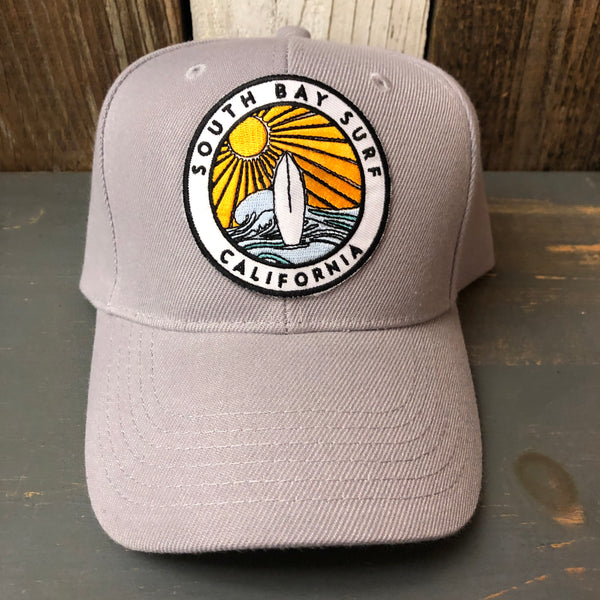 Hermosa Beach SOUTH BAY SURF (Multi Colored Patch) 6 Panel Mid Profile Baseball Cap - Grey